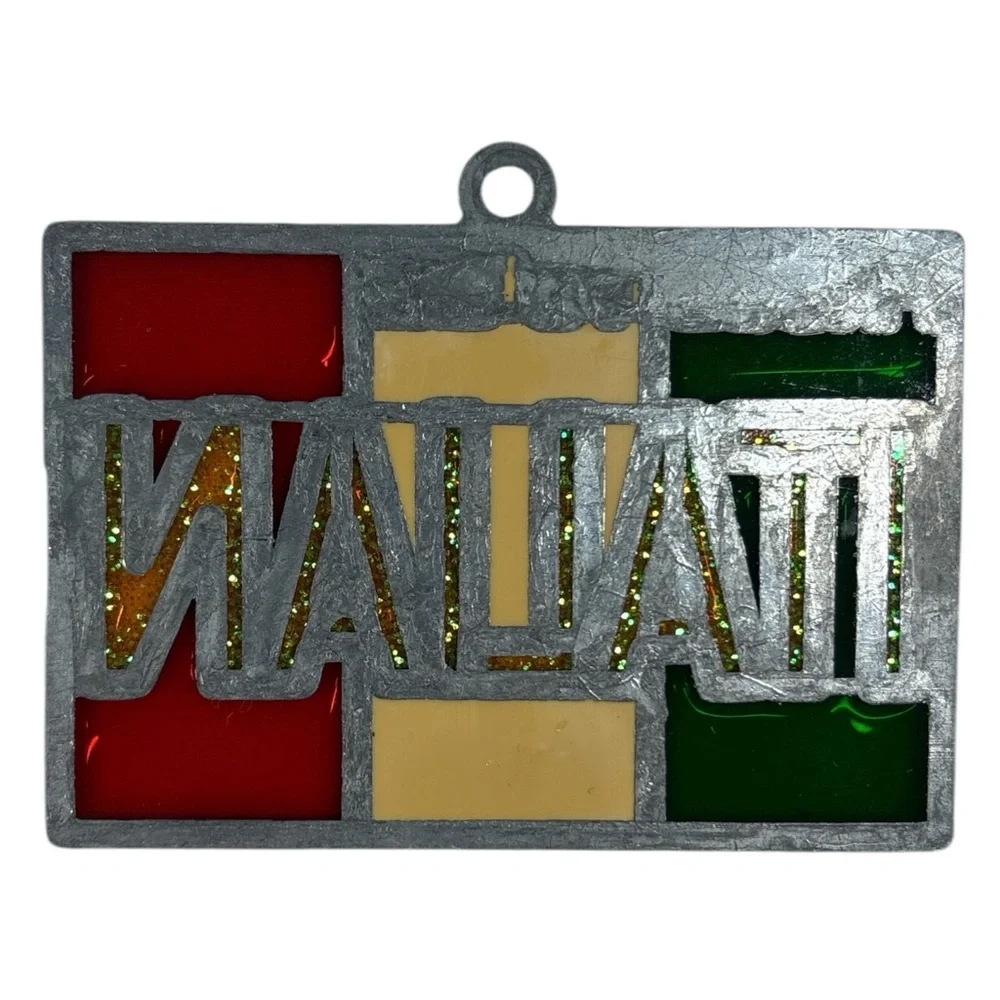 Proud To Be Italian Flag Sun Catcher Ornament Italy Stained Glass Vintage